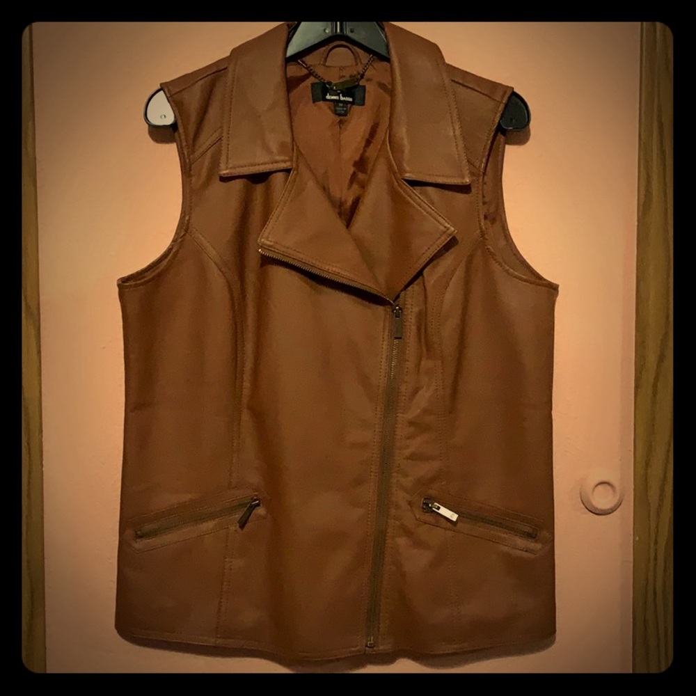Dennis Basso faux leather moto vest.